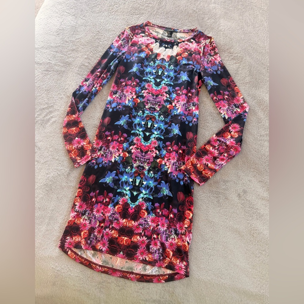 Forever 21 Pink Floral Multicolor Long Sleeve Dress Size M